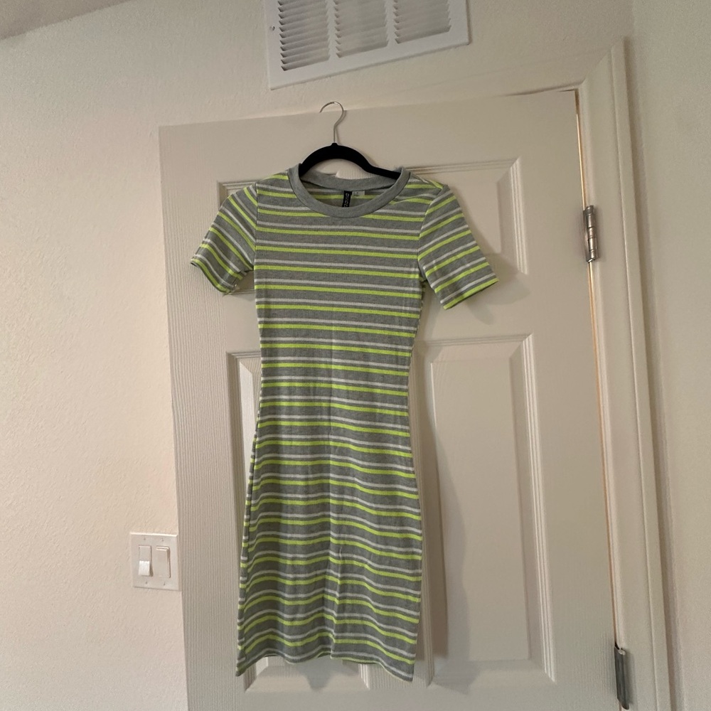 Green and Gray Striped Dress